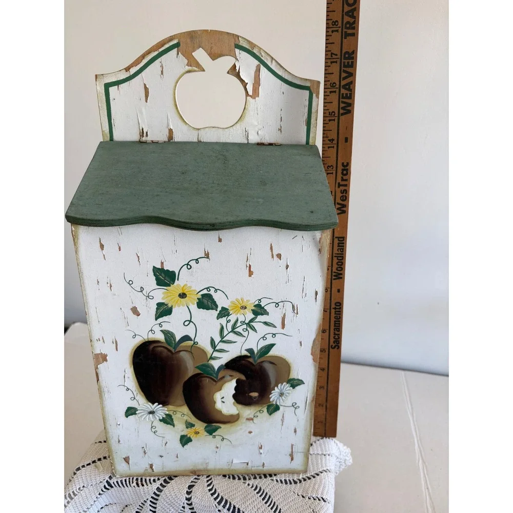 VTG Collections Etc Wooden Wall box  Hand Painted Apple Sunflower Folk Art
